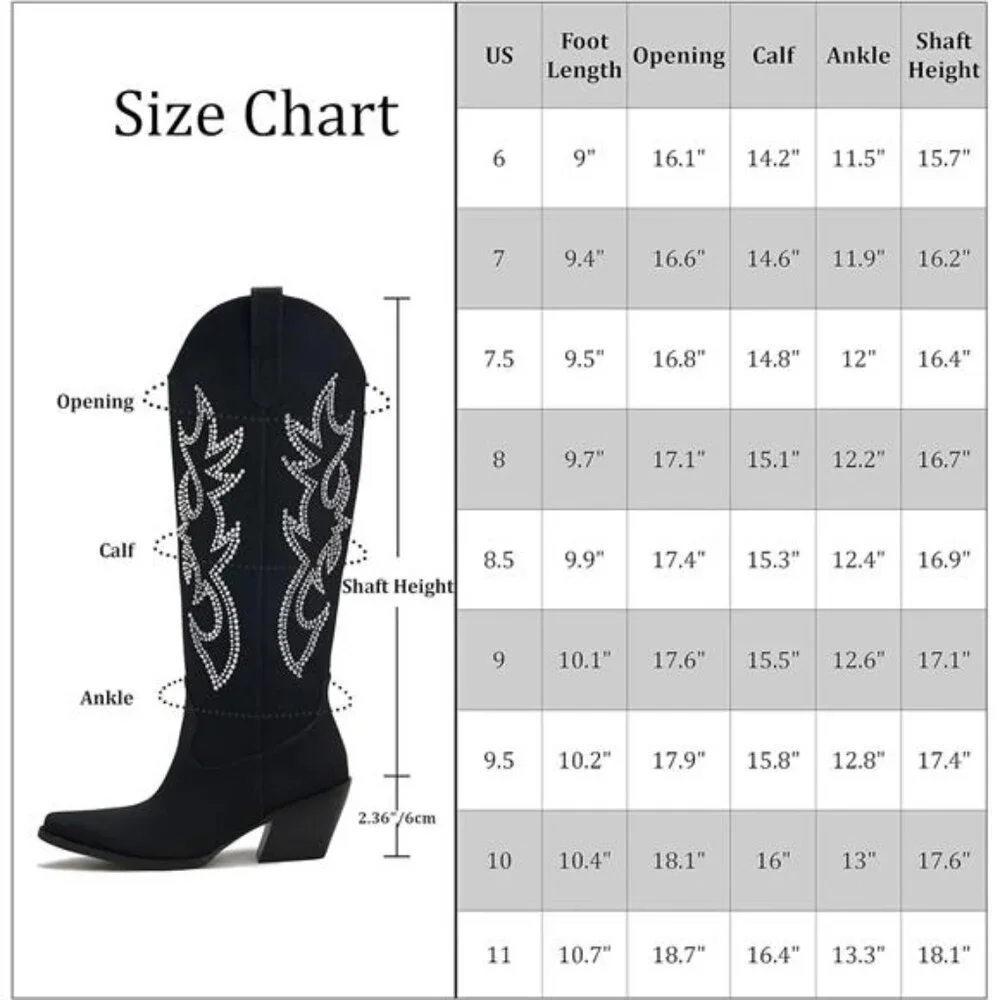 NEW Western Cowboy Boots for Women - Knee High Wide Calf Cowgirl Boots